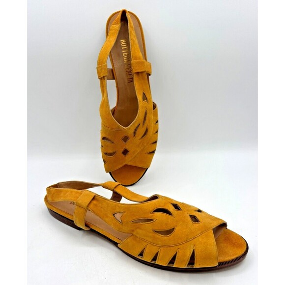 Bottega Veneta Yellow Suede Leather Slingback Strap Sandals Vintage Cutouts Flat - Picture 1 of 16